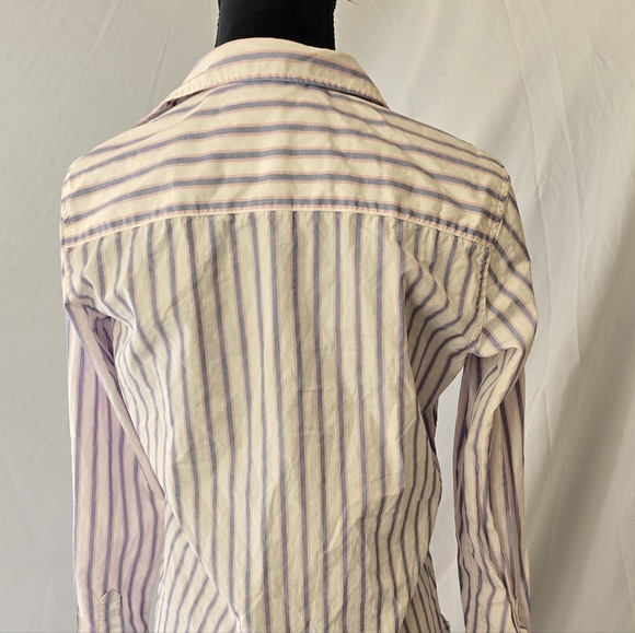 Frank & Eileen women S greyson blue pink white stripe shirt high low back Italy, - Picture 9 of 11